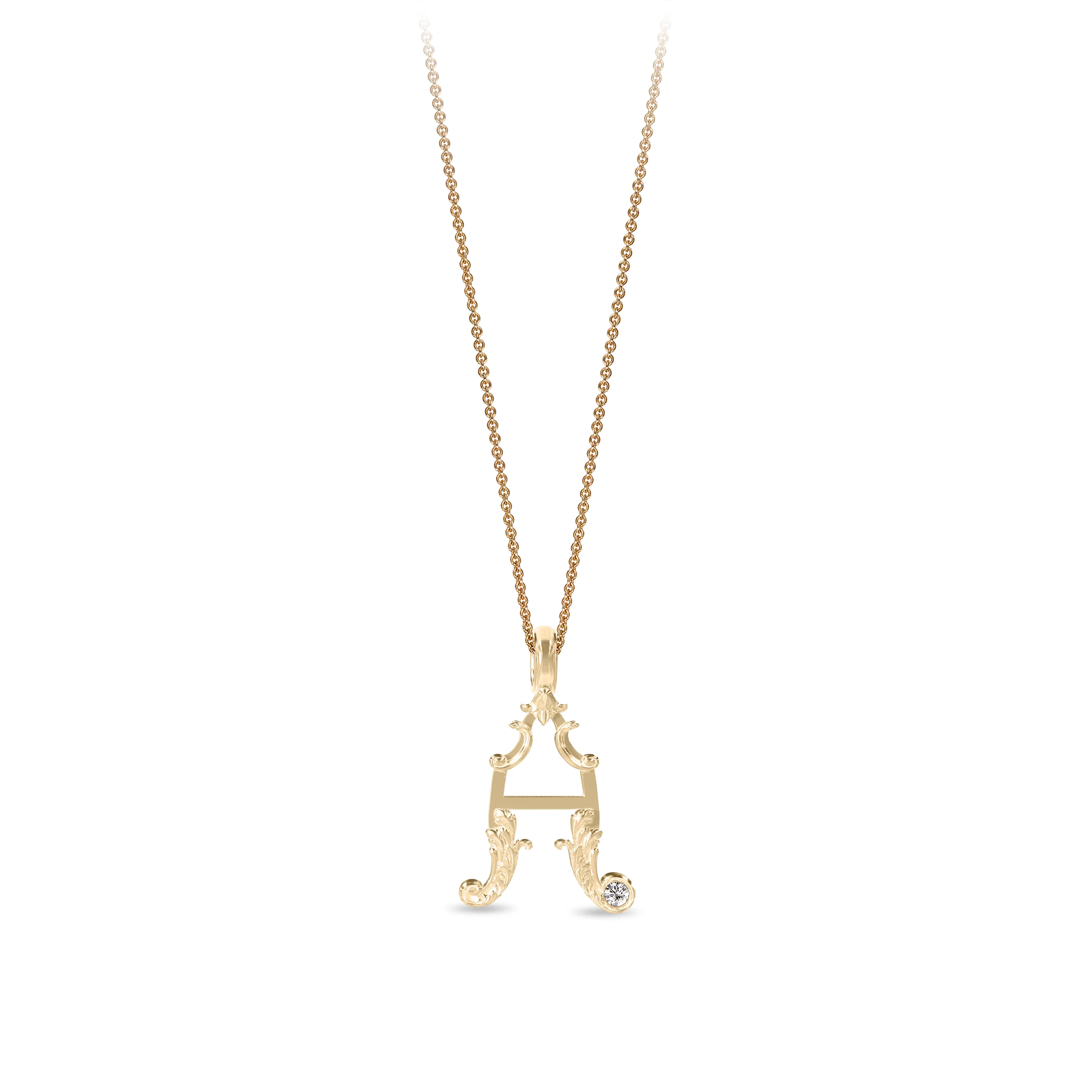 14K Gold Diamond Set Baroque Letter Charms