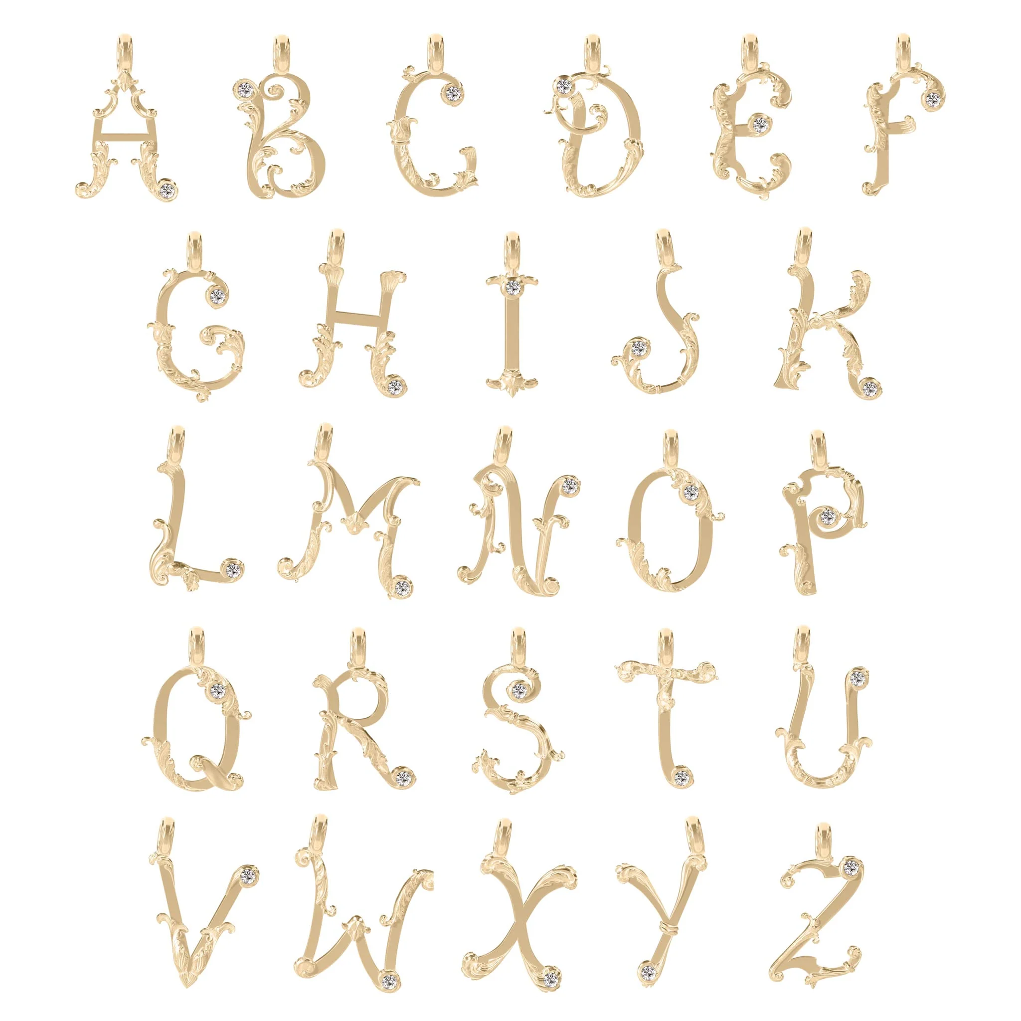 14K Gold Diamond Set Baroque Letter Charms - Image 4