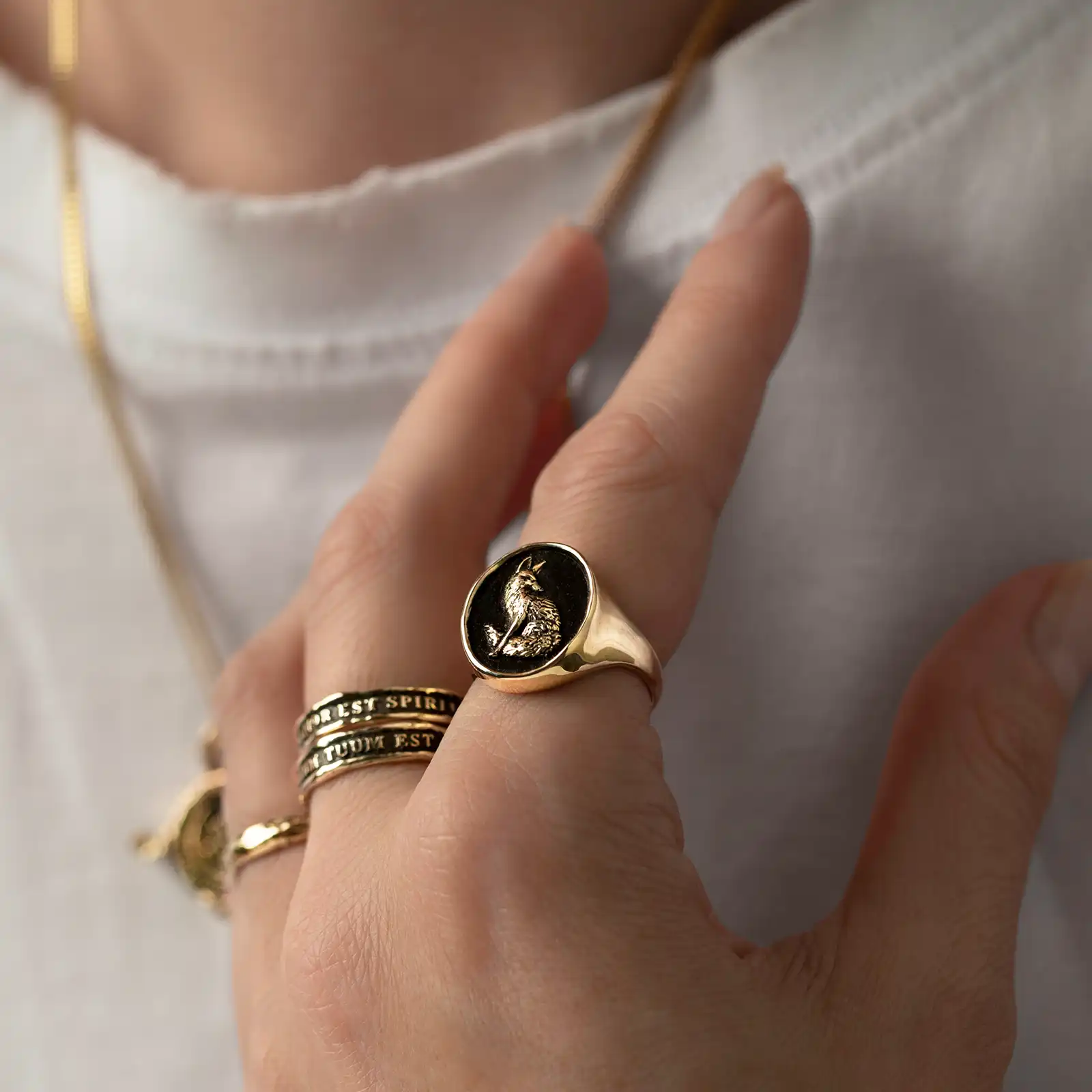 From Here On Narrow 14K Gold Textured Band Ring - Image 3