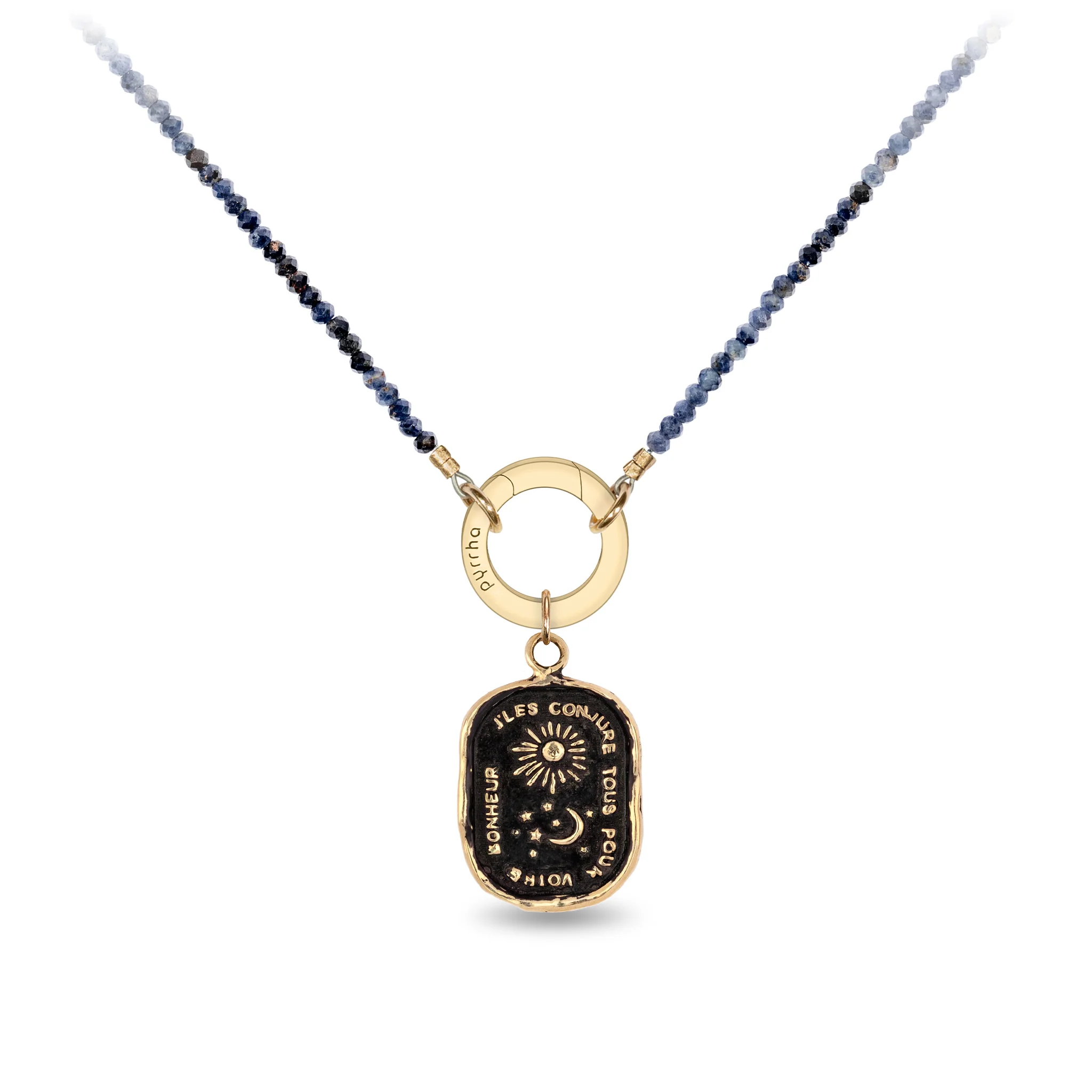 Blue Sapphire 14K Gold Faceted Stone Choker with Talisman Clip - Image 3