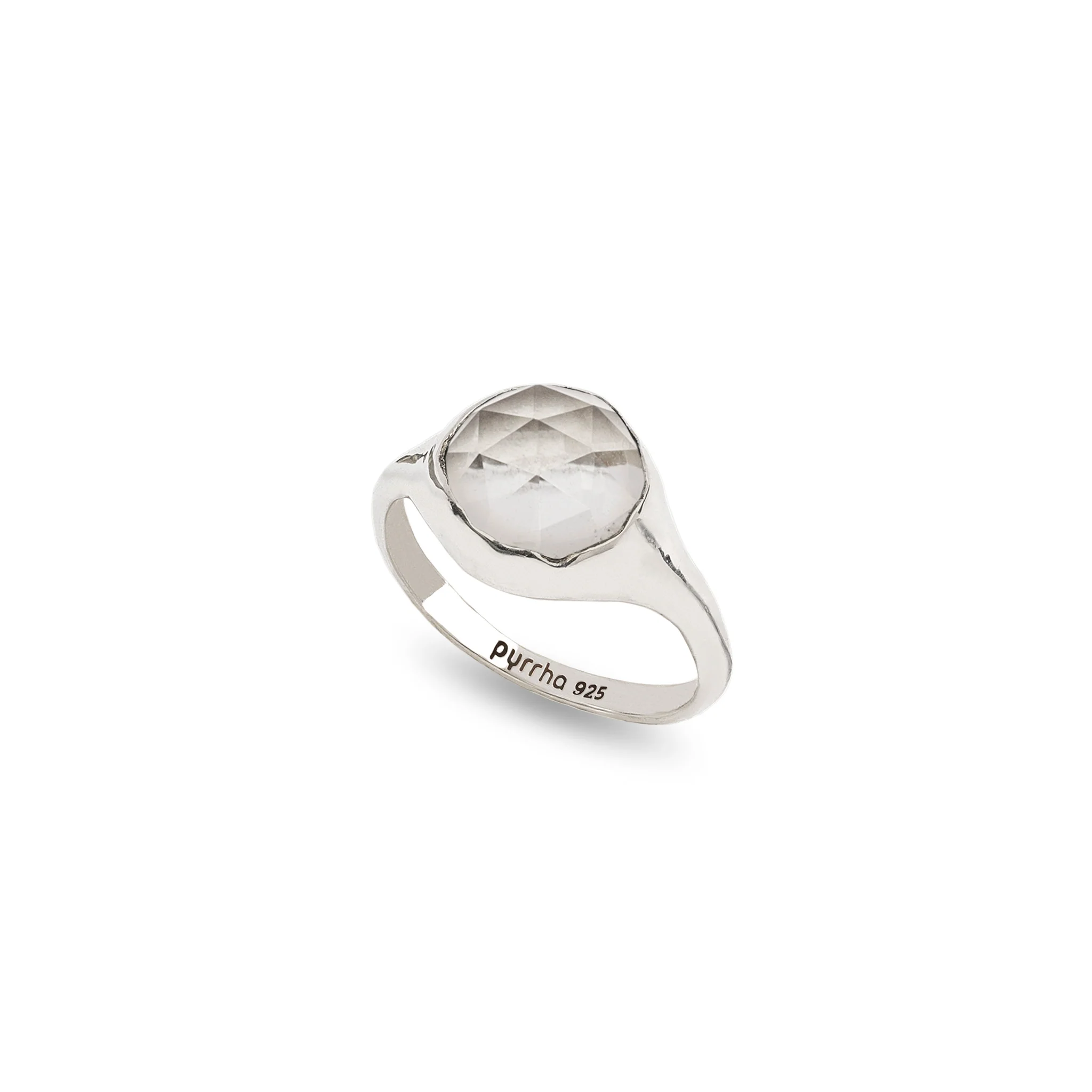 Clear Quartz Large Faceted Stone Set Signet Ring