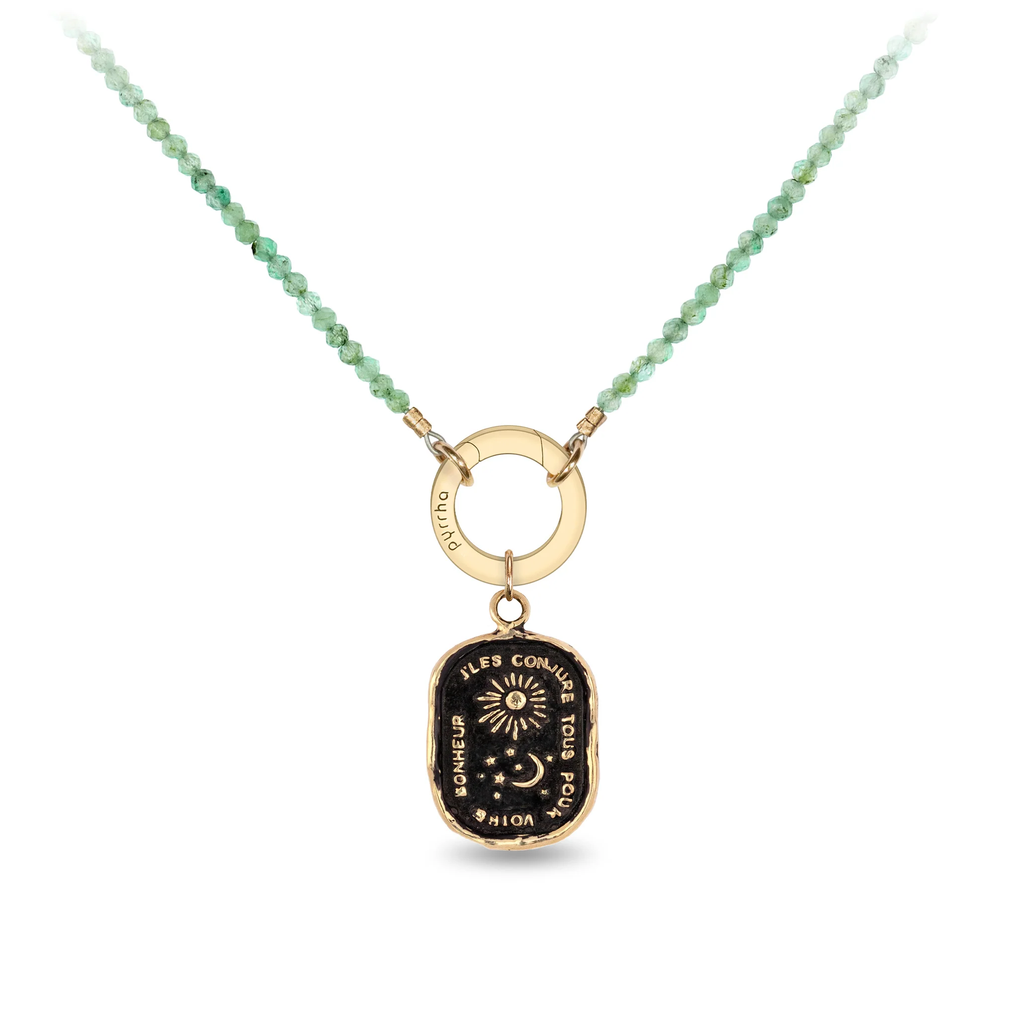 Emerald 14K Gold Faceted Stone Choker with Talisman Clip - Image 3