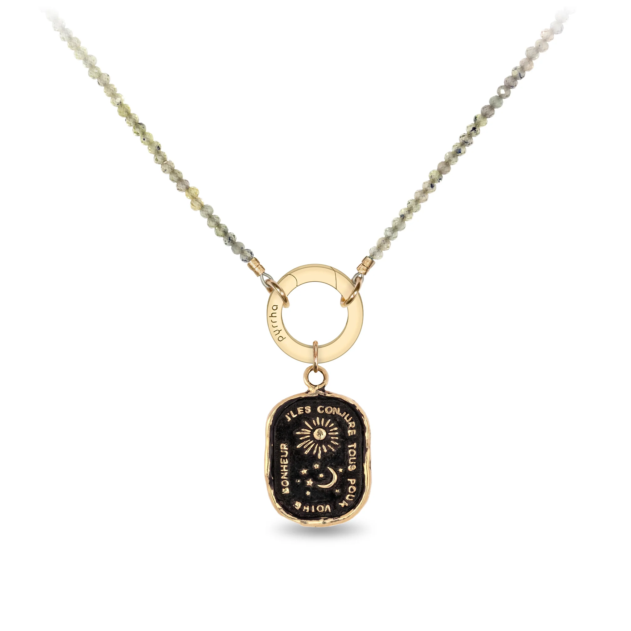 Green and Yellow Sapphire 14K Gold Faceted Stone Choker with Talisman Clip - Image 3