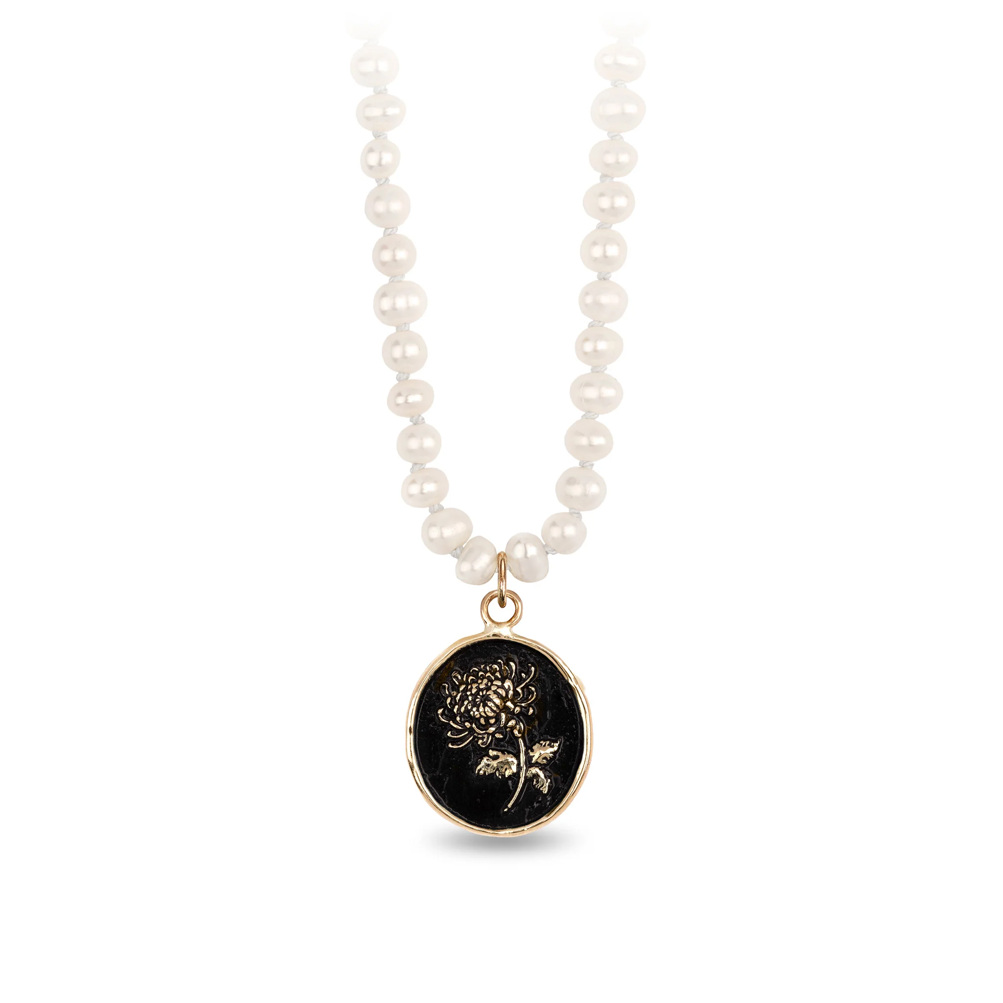 Healing Journey 14K Gold Talisman on Knotted Freshwater Pearl Necklace