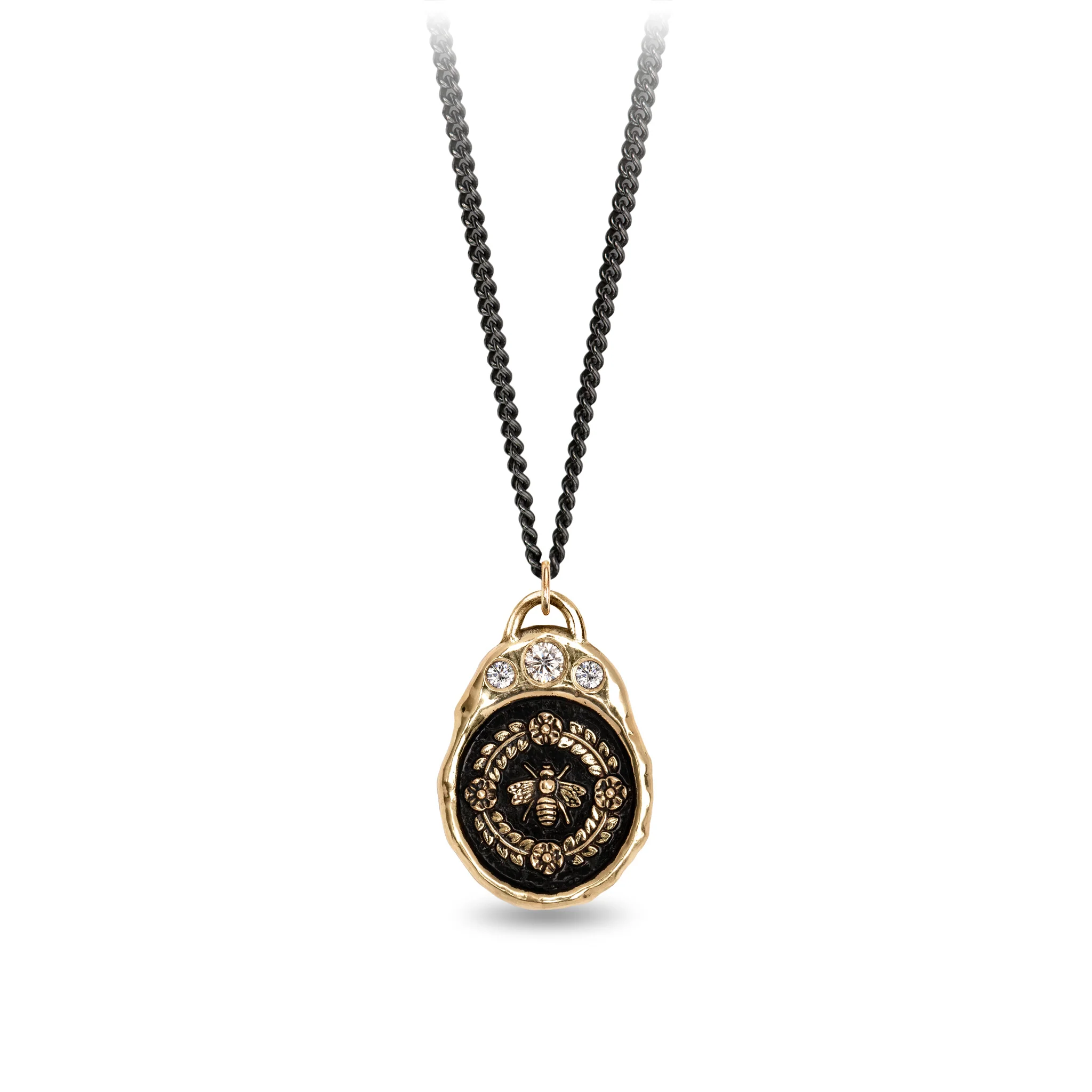 Honeybee 14K Gold Diamond Crown Talisman - Image 4