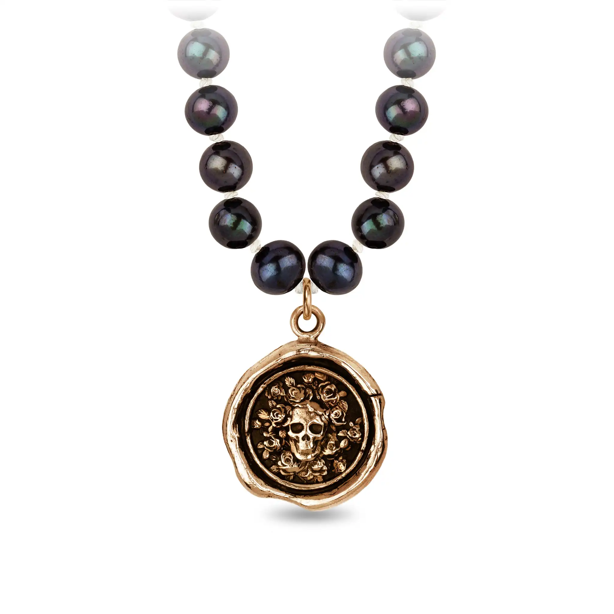 Live Every Moment Freshwater Pearl Necklace - Peacock Black - Bronze