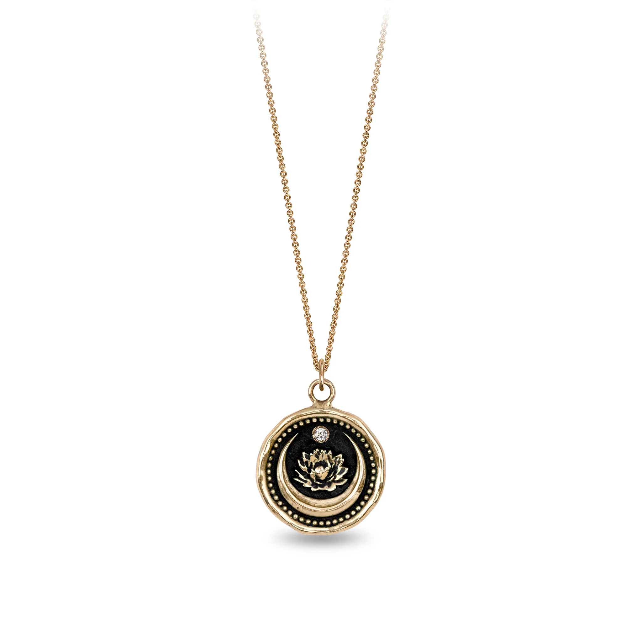 Lotus Flower 14K Gold Diamond Set Talisman