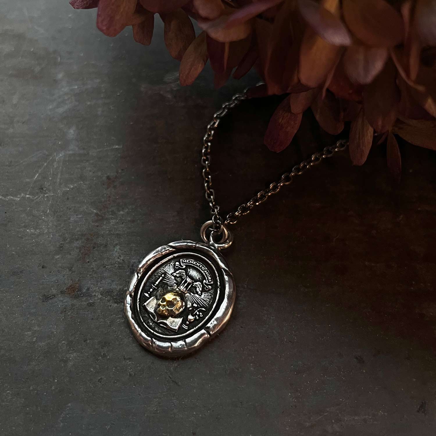 Memento Mori 14K Gold on Silver Talisman - Image 3