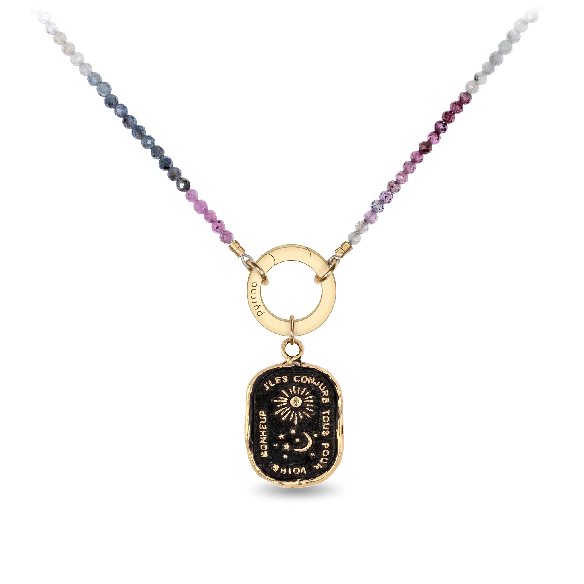 Pink and Teal Sapphire 14K Gold Faceted Stone Choker with Talisman Clip - Image 3