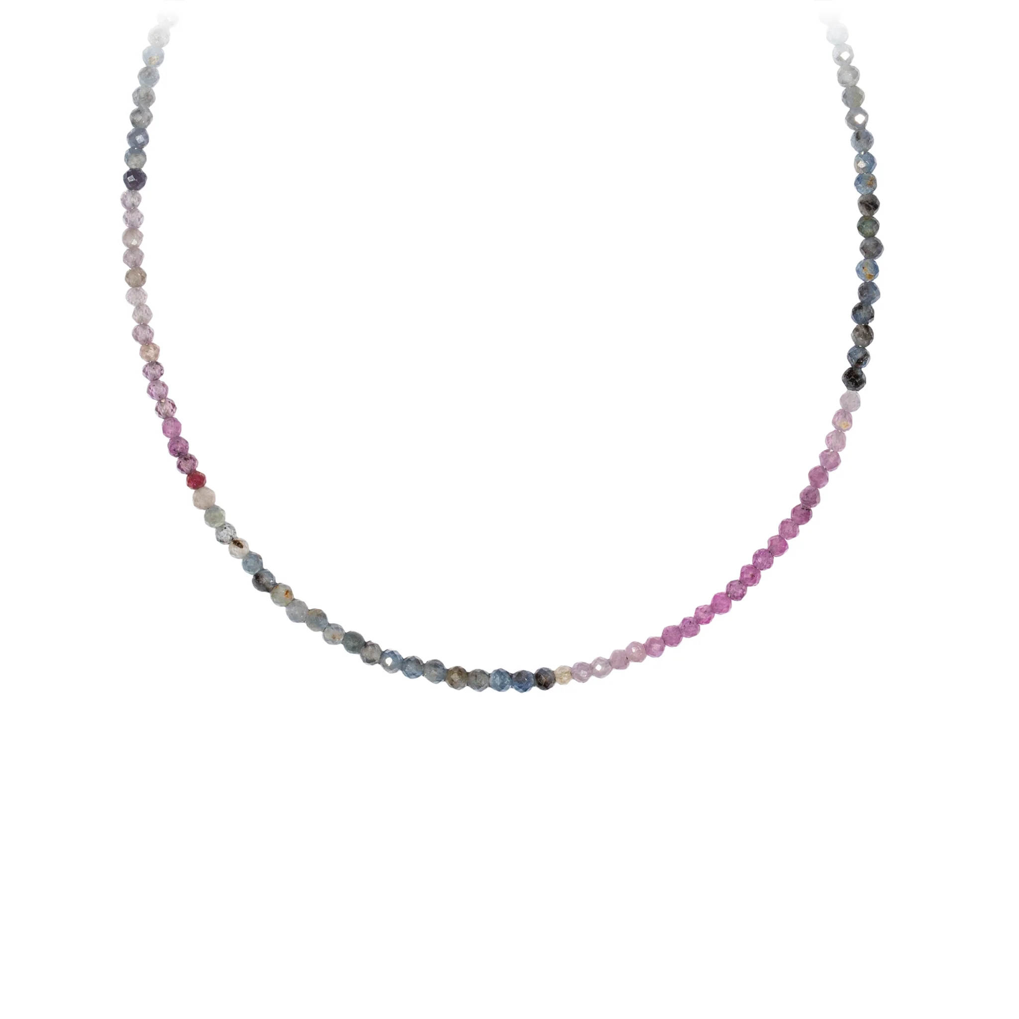 Pink and Teal Sapphire 14K Gold Faceted Stone Choker with Talisman Clip - Image 4