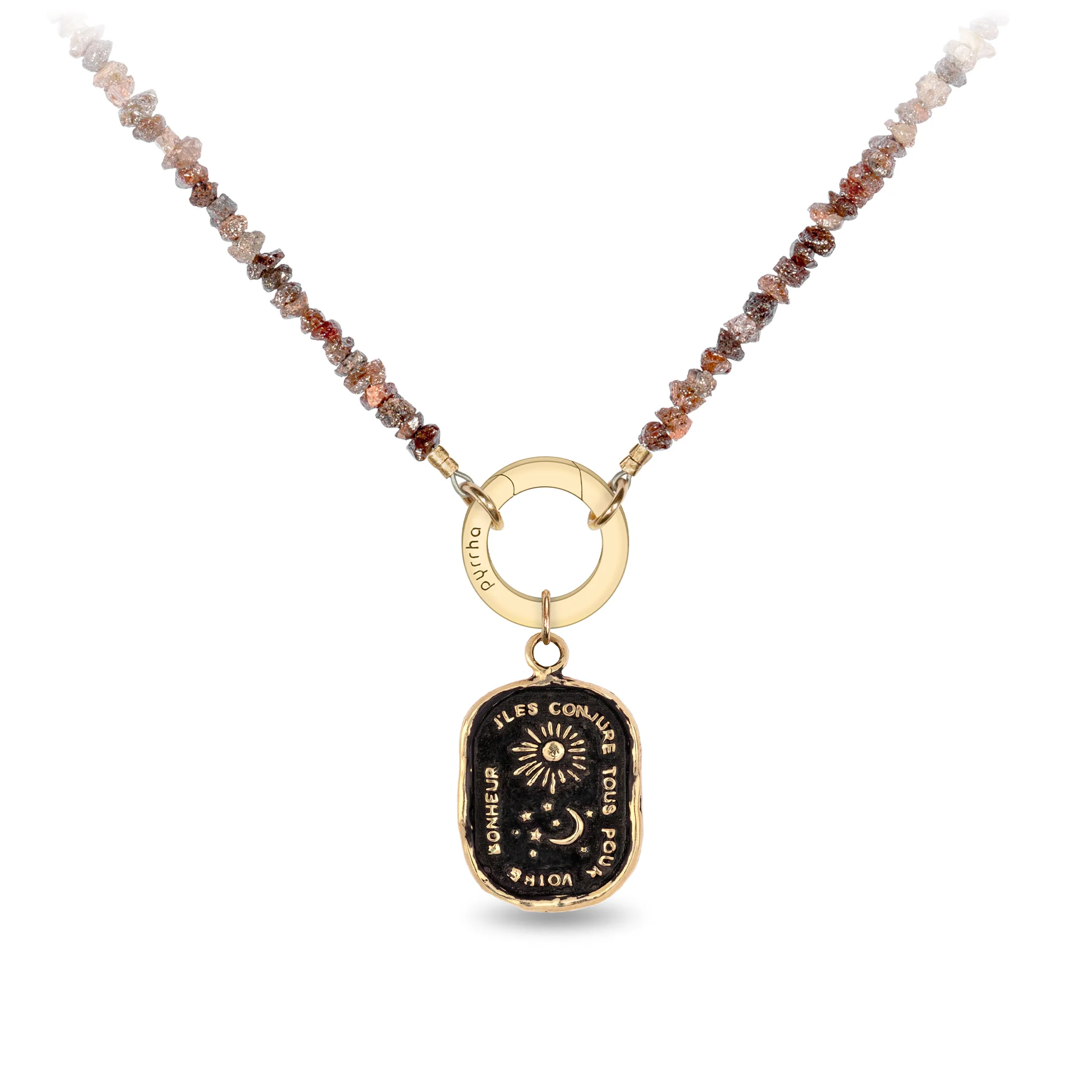 Raw Chocolate Diamond 14K Gold Faceted Stone Choker with Talisman Clip - Image 3