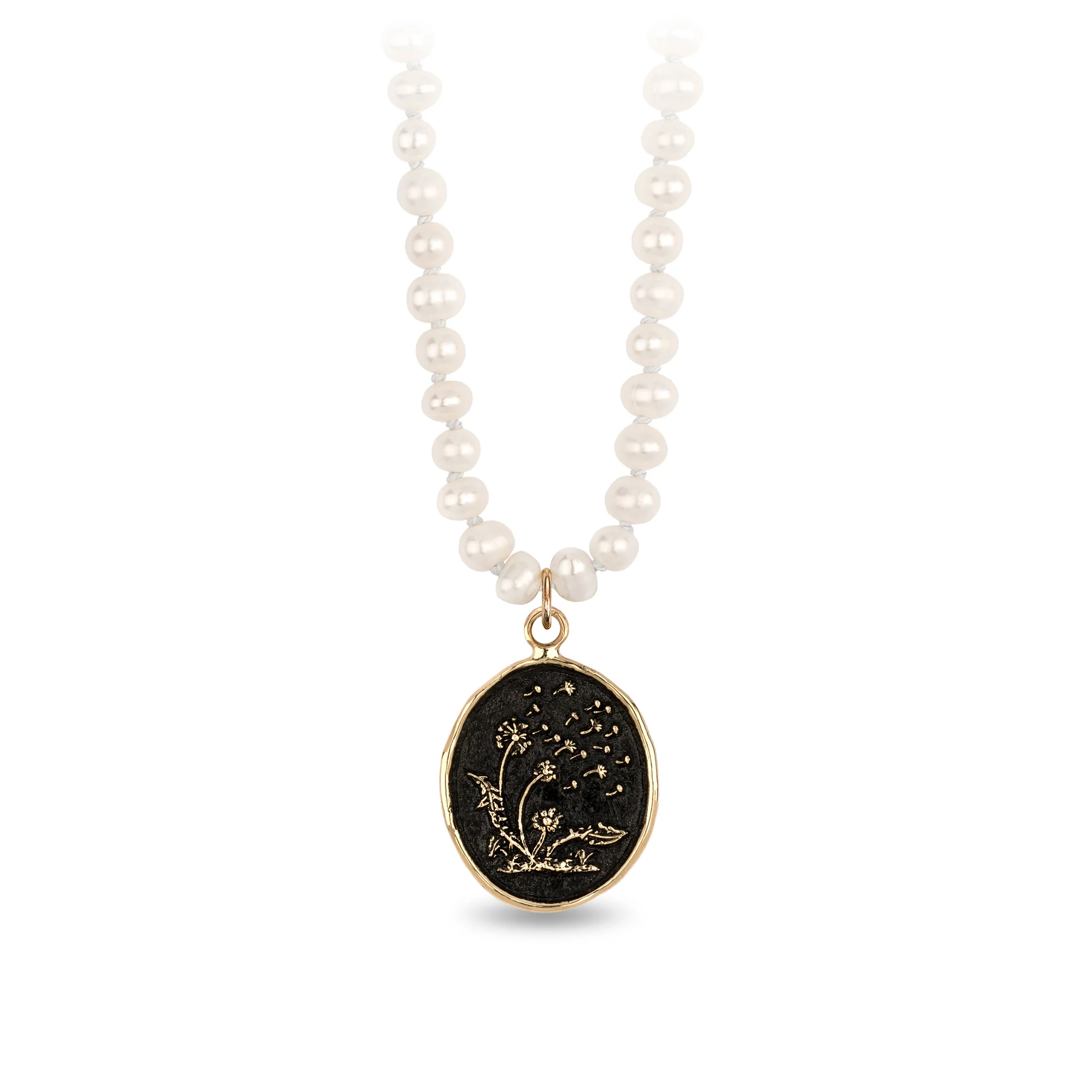 Seeds of Success 14K Gold Talisman on Knotted Freshwater Pearl Necklace
