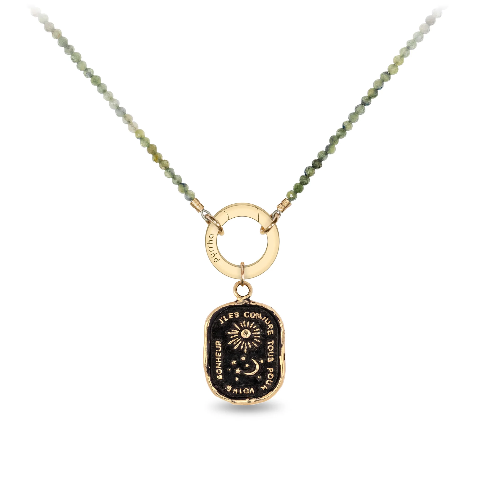 Variegated Green Sapphire 14K Gold Faceted Stone Choker with Talisman Clip - Image 5