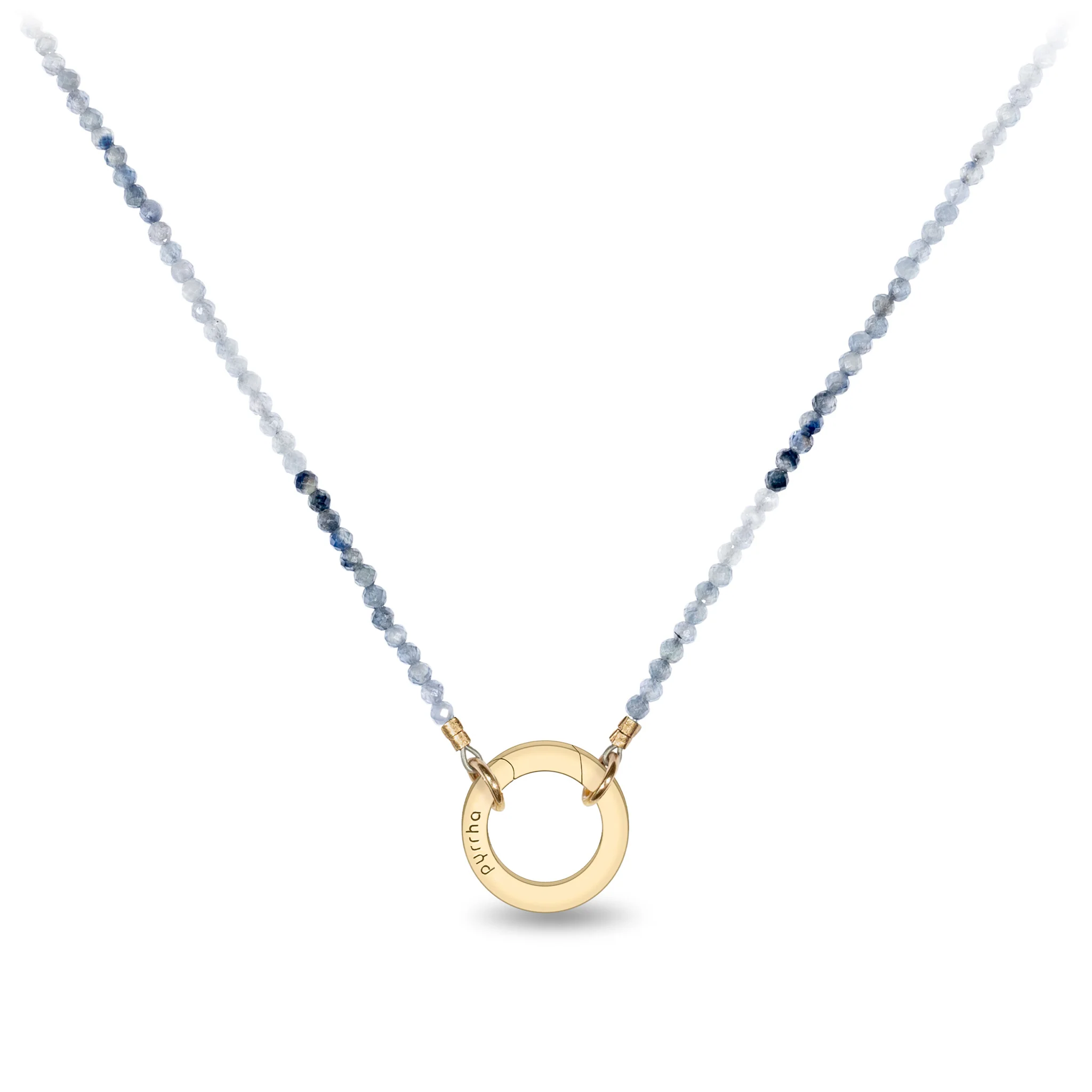 Variegated Teal Sapphire 14K Gold Faceted Stone Choker with Talisman Clip