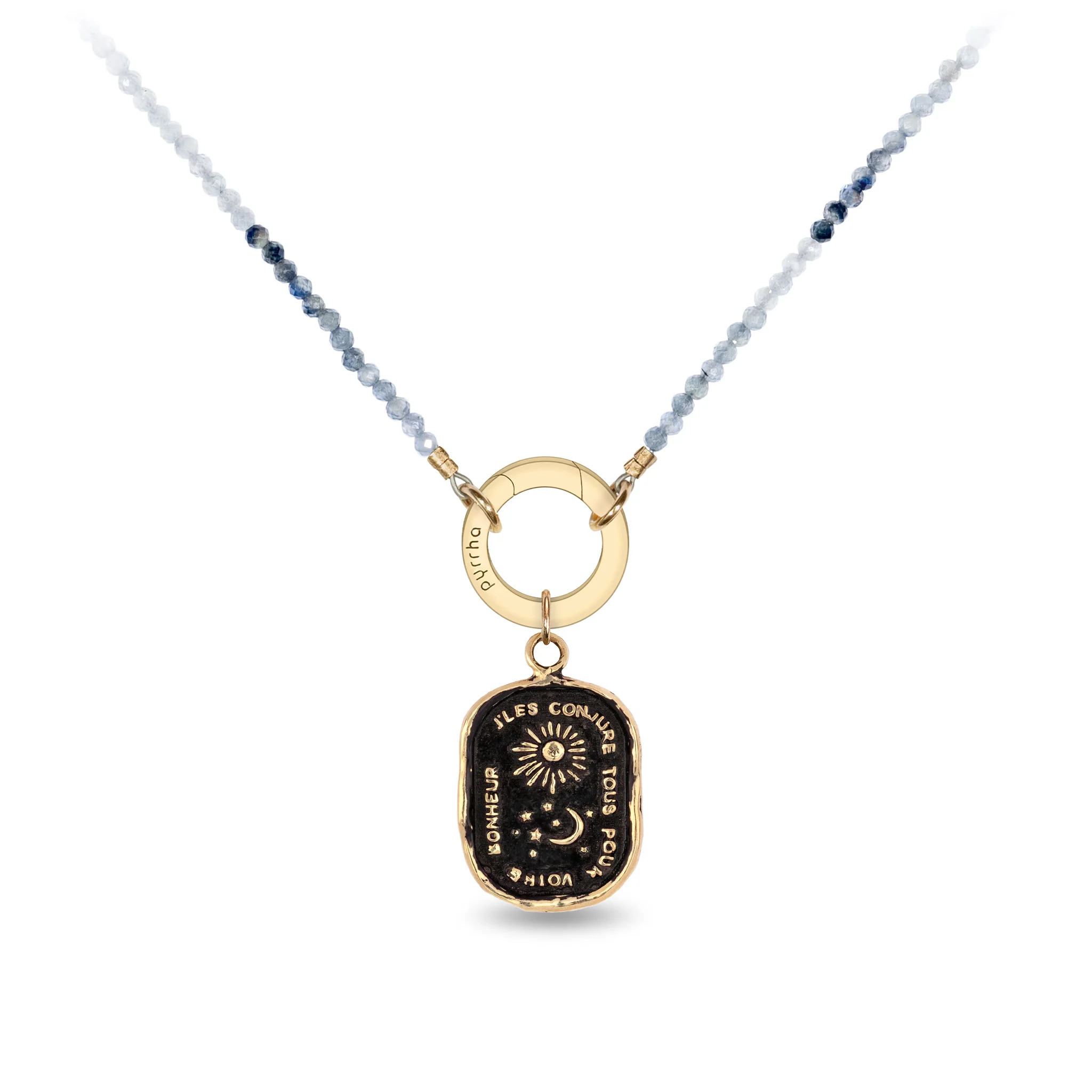 Variegated Teal Sapphire 14K Gold Faceted Stone Choker with Talisman Clip - Image 3
