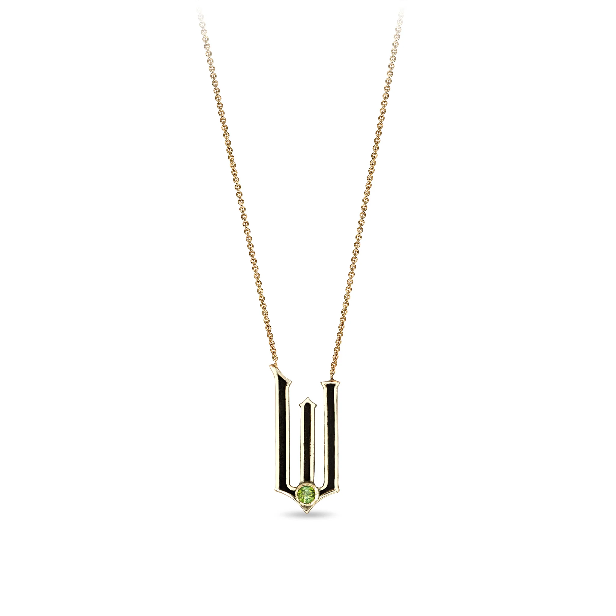 W 14K Gold Green Tourmaline Set Inline Necklace